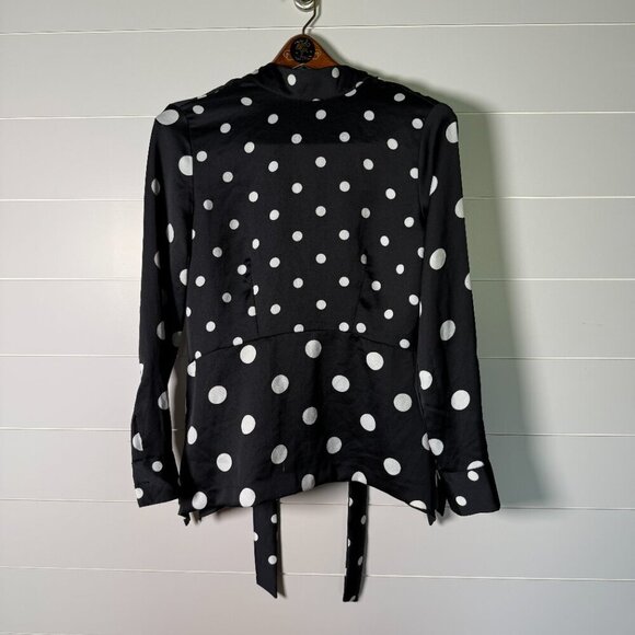 H&M Tops - H & M Tie in Back Long Sleeve Black & White Polka-Dot Blouse- Sz 6